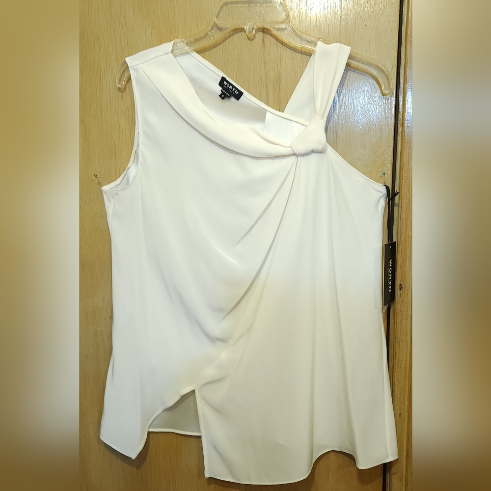 Worth NY Top Womens Sz 10 100% Silk Creamy White Assymetric Wrap Style